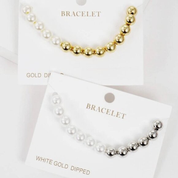 WOMEN'S PEARL METAL BEAD BRACELET - SILVER - Picture 2 of 3